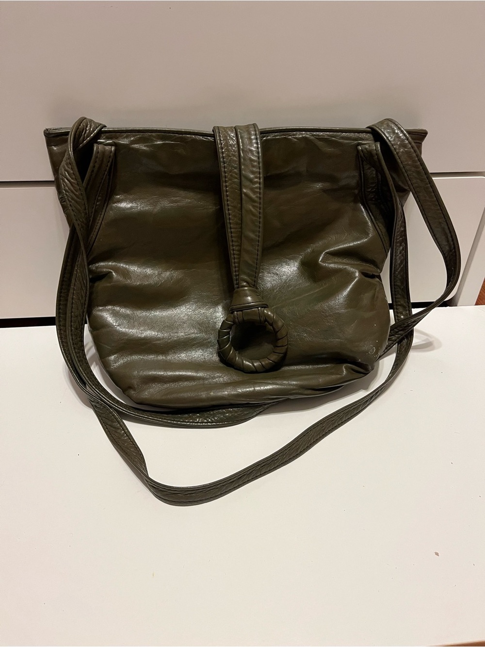 Vintage Bassous Olive Green Shoulder Bag with Ring Accent